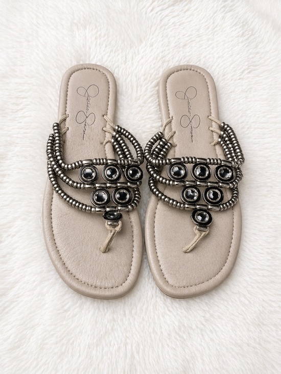Jessica Simpson Shoes - Jessica Simpson Beaded Sandals Size 6.5 Neutral Metallic Embellished Slip On